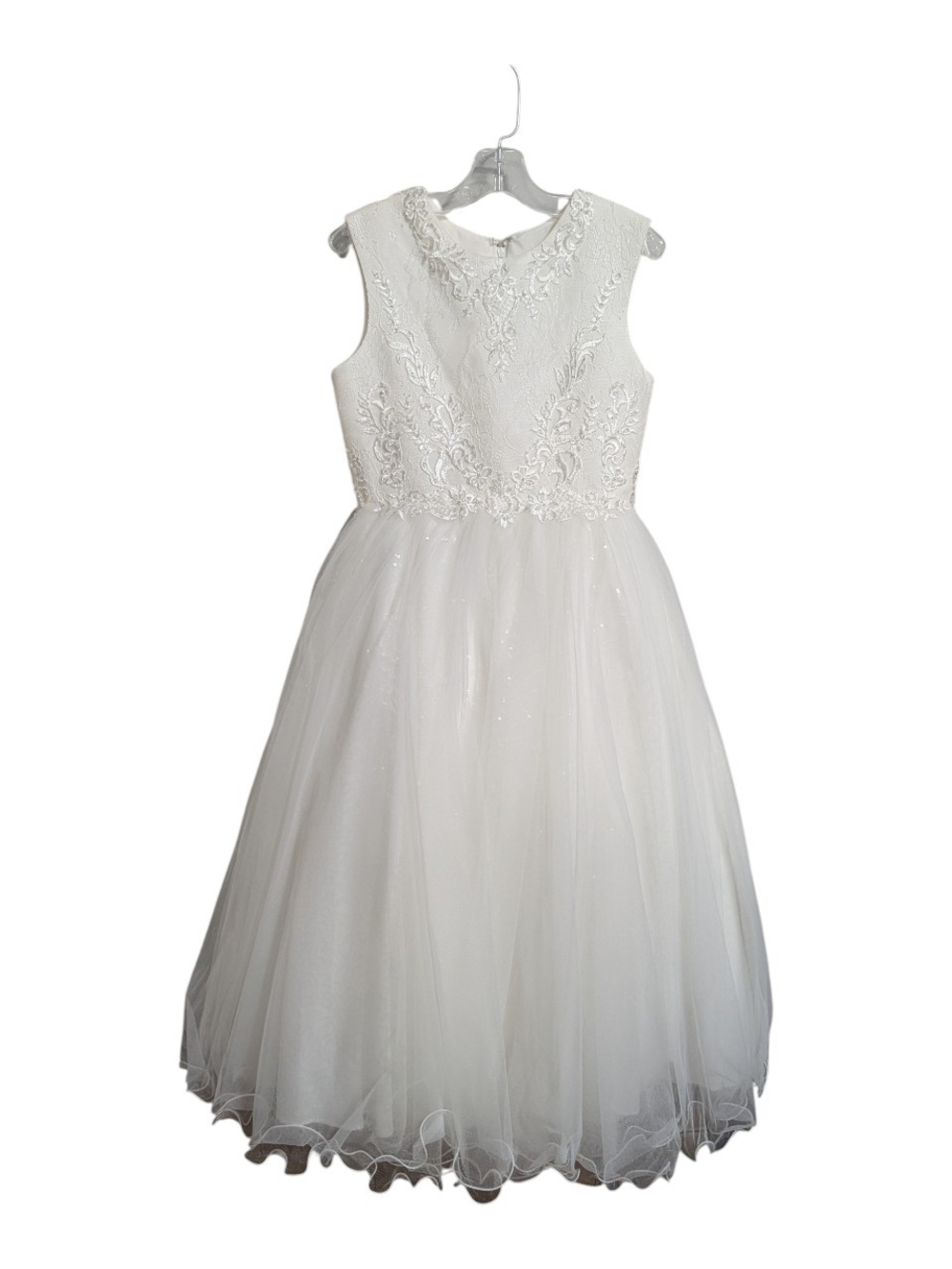 Joan Calabrese Girls Formal Dress Sz 8 Ivory Lace Tulle Flower Girl Communion
